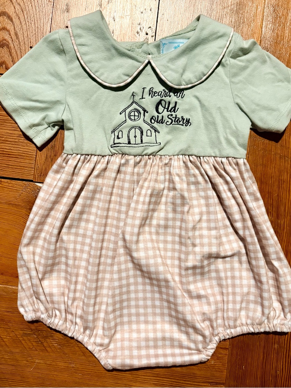 Smocked Chic Green & Beige Gingham Bubble Romper 12-18 months